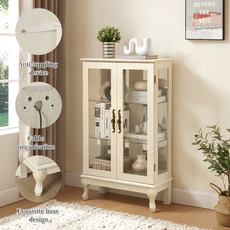 Lighted Display Cabinet with 2 Tempered Glass Doors and Adjustable Shelves