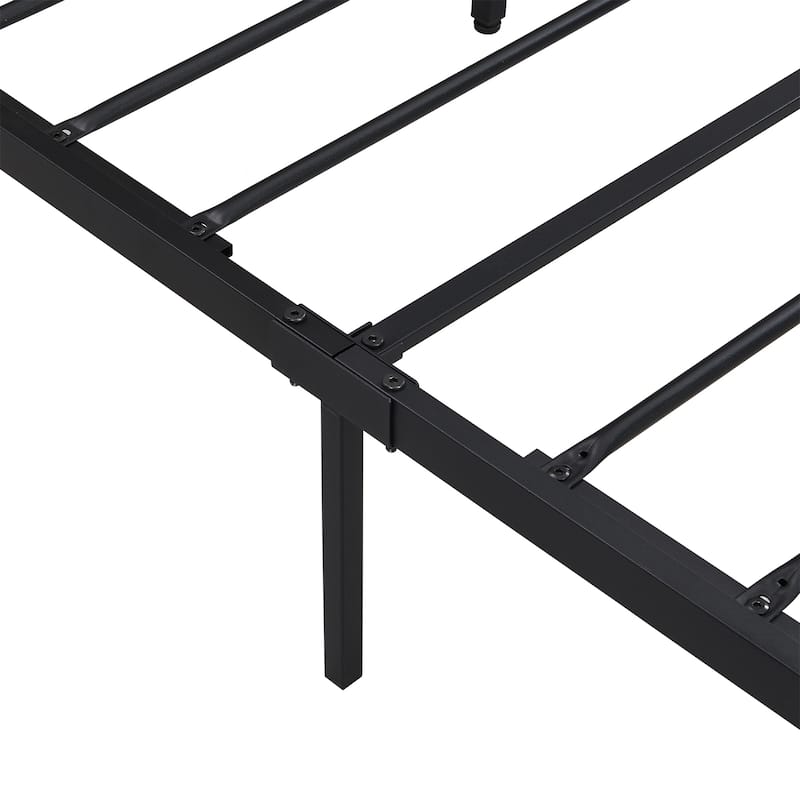 Full Size Metal Platform Bed Frame w/ Wooden Headboard and Footboard