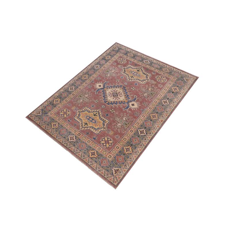 Bohemian Kazak Rebekah Light Purple/Light Blue Wool Rug - 4'0'' x 5'9''