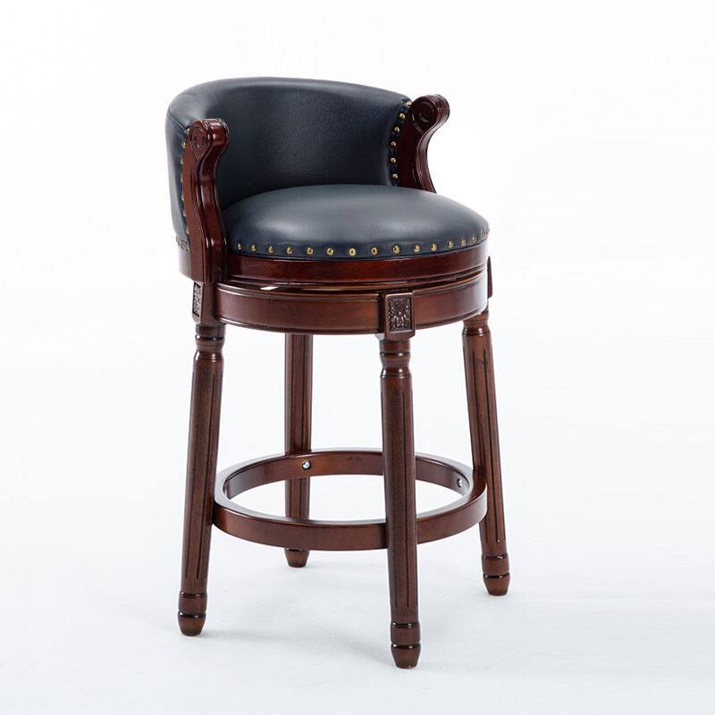 Swivel Faux Leather Barstool with Wood Frame - Blue