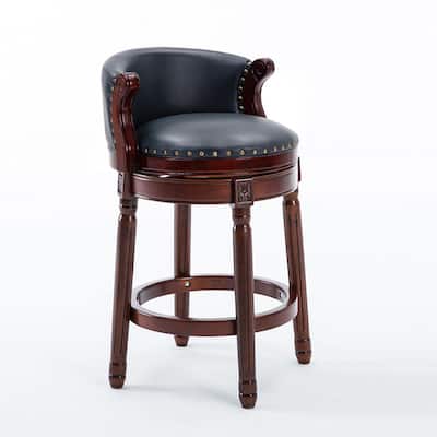 Swivel Faux Leather Barstool with Wood Frame