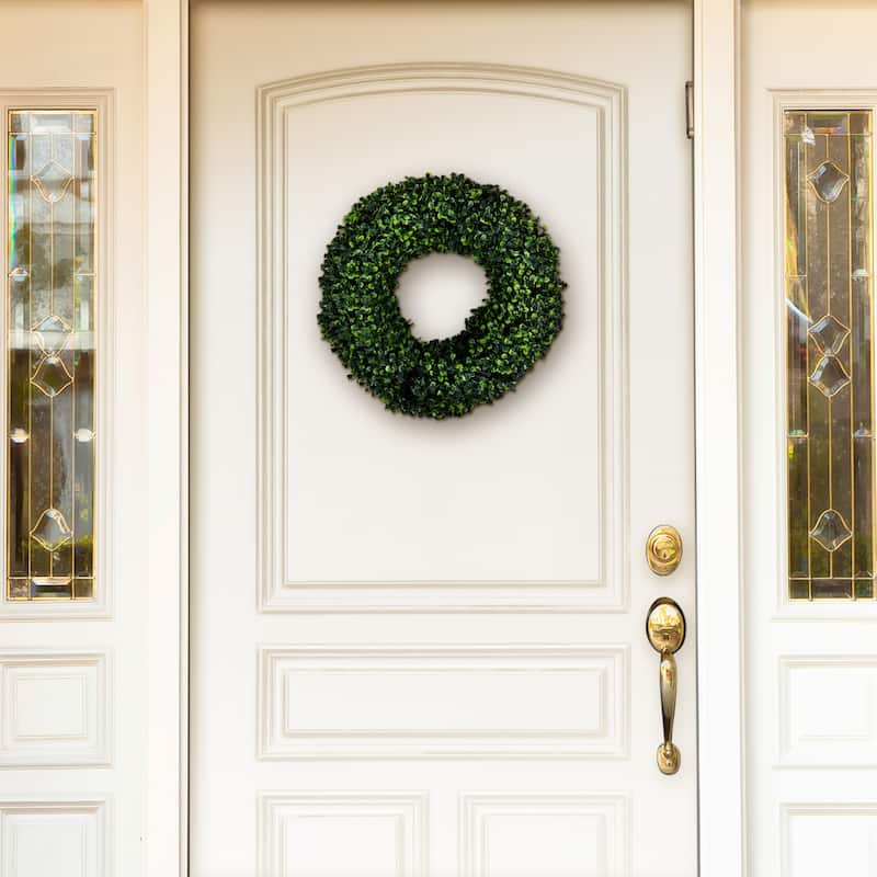 Pure Garden Decorative UV Resistant Boxwood Fall Wreath - 16.5-Inch Round