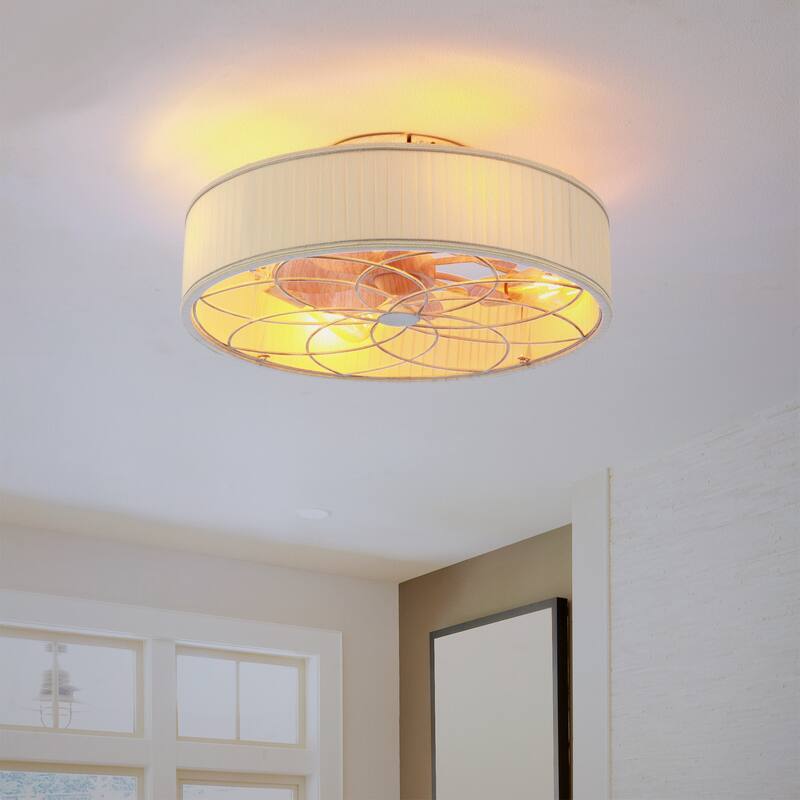 20" Caged Ceiling Fans Flush Mount,Low Profile Fabric Farmhouse Ceiling Fan with Remote Control - N/A