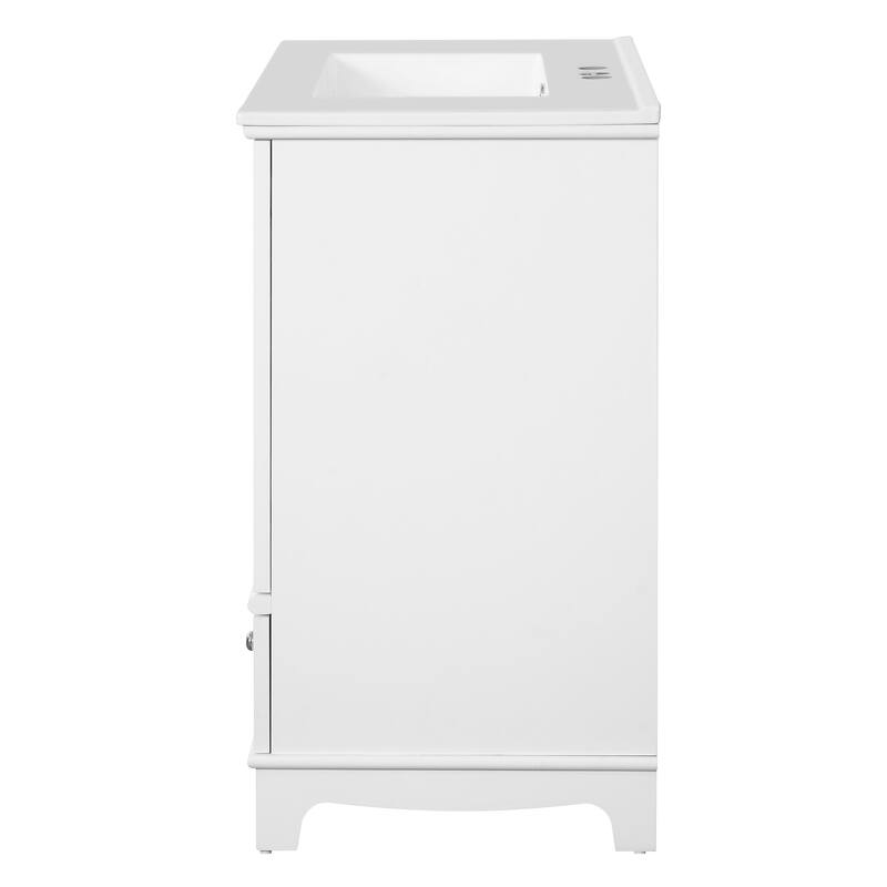 30" Bathroom Vanity with Ceramic Sink - Solid Wood Frame Bathroom Sink Cabinet with Adjustable Shelf