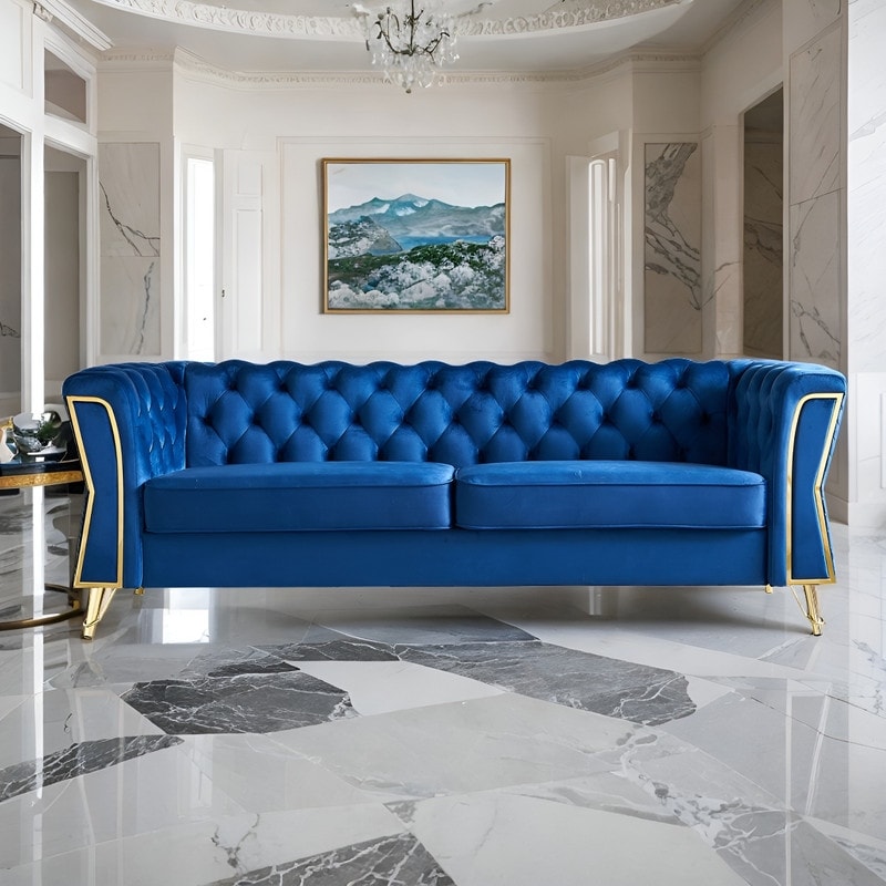 Tufted blue 2025 velvet sofa