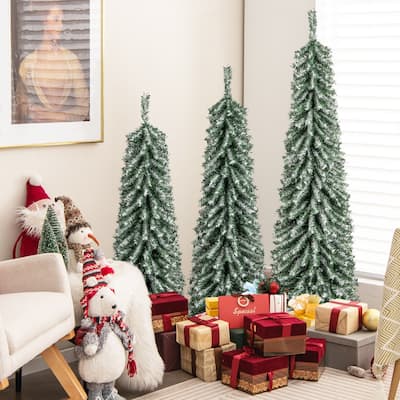 3-Pack Slim 4 ft Pre-Lit Christmas Trees with 100 LED Lights for Indoor Holiday Decoration - 4 Ft