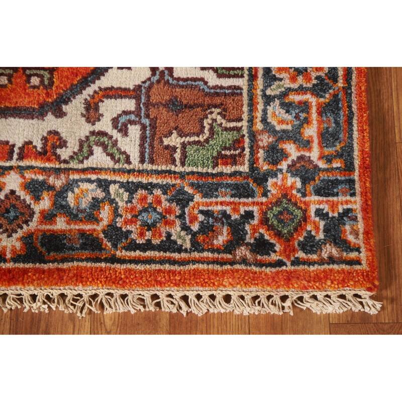 Geometric Heriz Indian Runner Rug Hand-knotted Wool Carpet - 2'7"x 8'0"