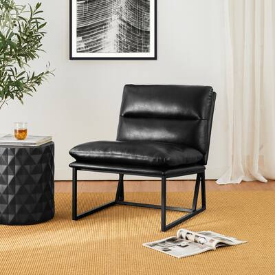 Glitzhome 30"H Modern Comfy PU Accent Armless Chair