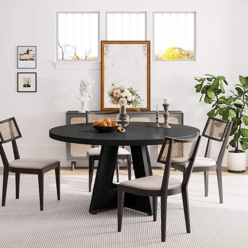 Round Dining Table for 4, 47 Inch Farmhouse Kitchen Table Small Dinner Table