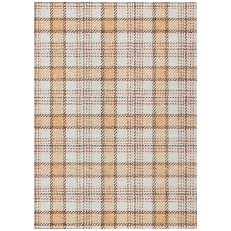 Machine Washable Indoor/ Outdoor Casual Plaid Chantille Rug