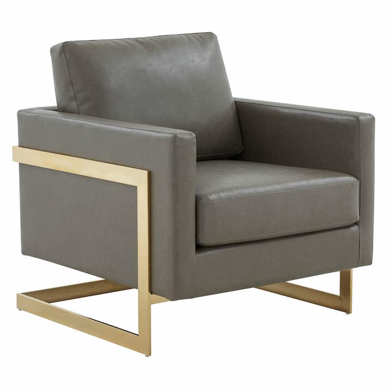 Lincoln Leather Accent Chair With Gold Frame Modern Single Seater Sofa for Living Room and Bedroom - 34" - Grey