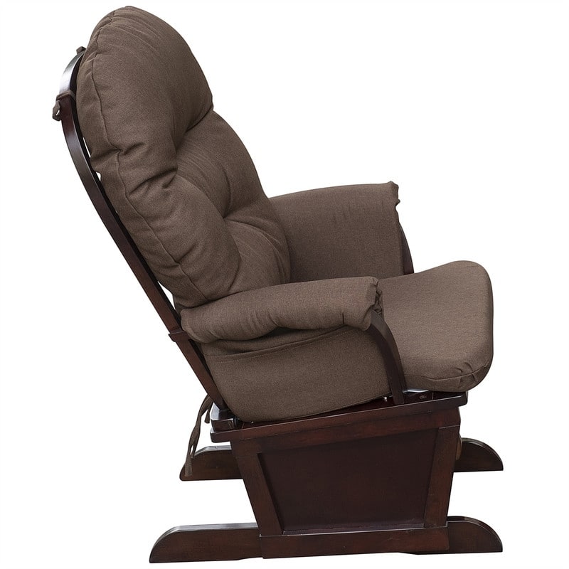 Brown Modern Thick Padded Cushion Seating and Wood Base Glider Rocking Chair with Ottoman