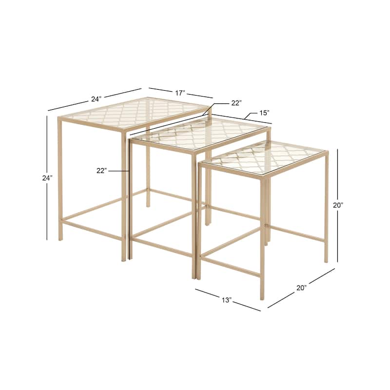 Metal Accent Table with Clear Glass Top - Set of 3 Gold - Roche River Decor - 17"Wx24"Lx24"H