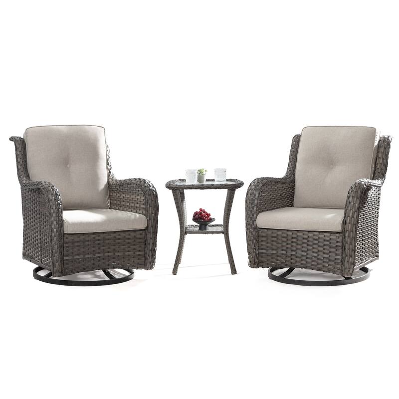 Cozywor 3-Piece Wicker Patio Swivel Outdoor Rocking Chair Set