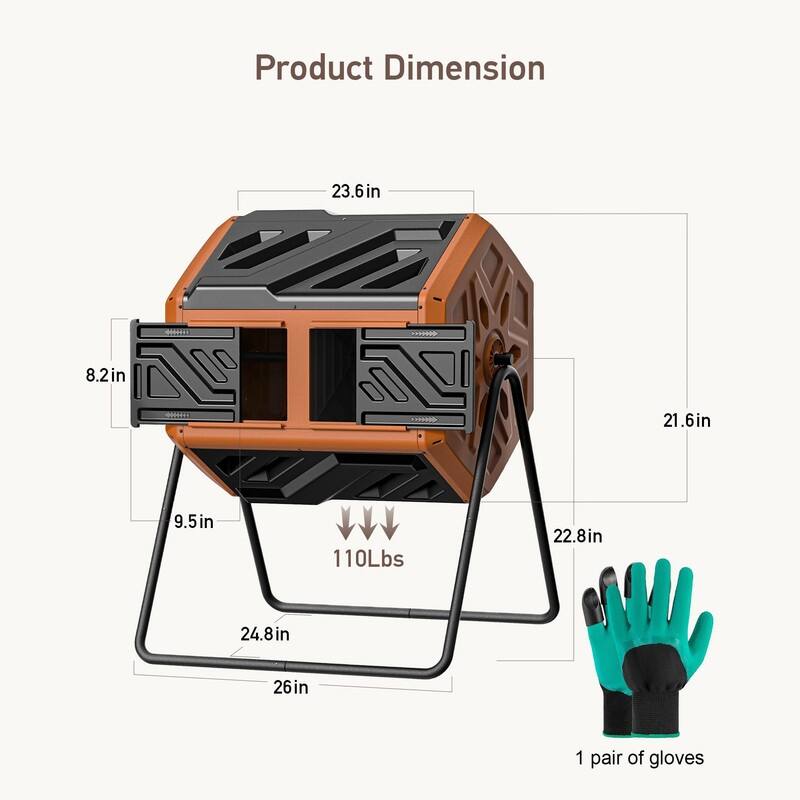 43-Gallon Dual Chamber Compost Tumbler - Outdoor Rotating Bin Orange