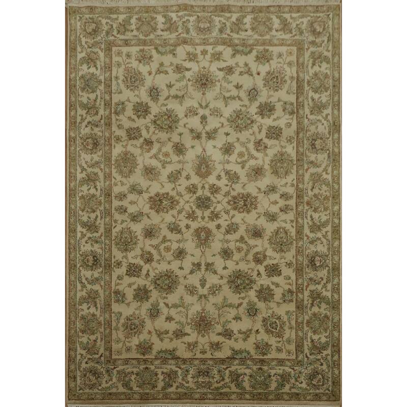 Hand Knotted Oriental 100% Wool Carpet Traditional All-Over Beige & Ivories Agra Area Rug - 8' 10'' X 6' 0''