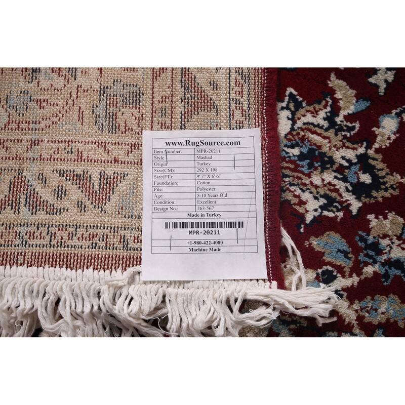 Traditional Floral Mashad Turkish Area Rug Machine Made Carpet - 6'6" x 9'7"