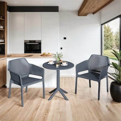 3 Piece Plastic Arm Chair and Table Set for Indoor or Outdoor