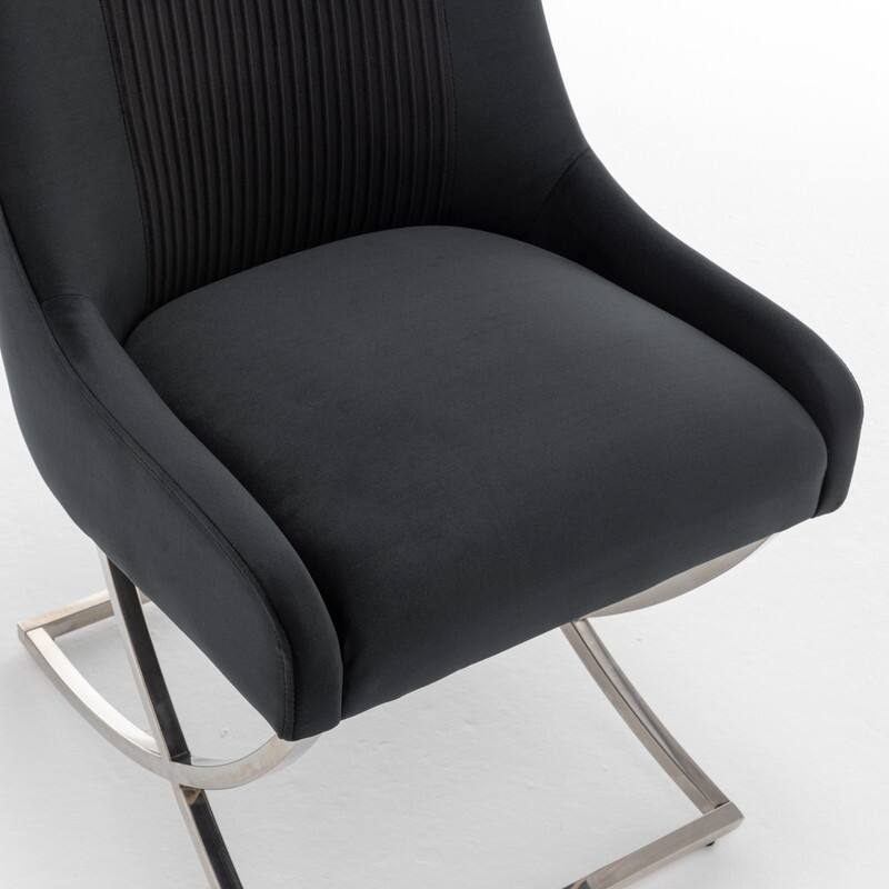 Modern Contempoary Velvet Dining Chair Set of 2 with Metal Frame Legs and Back Pull