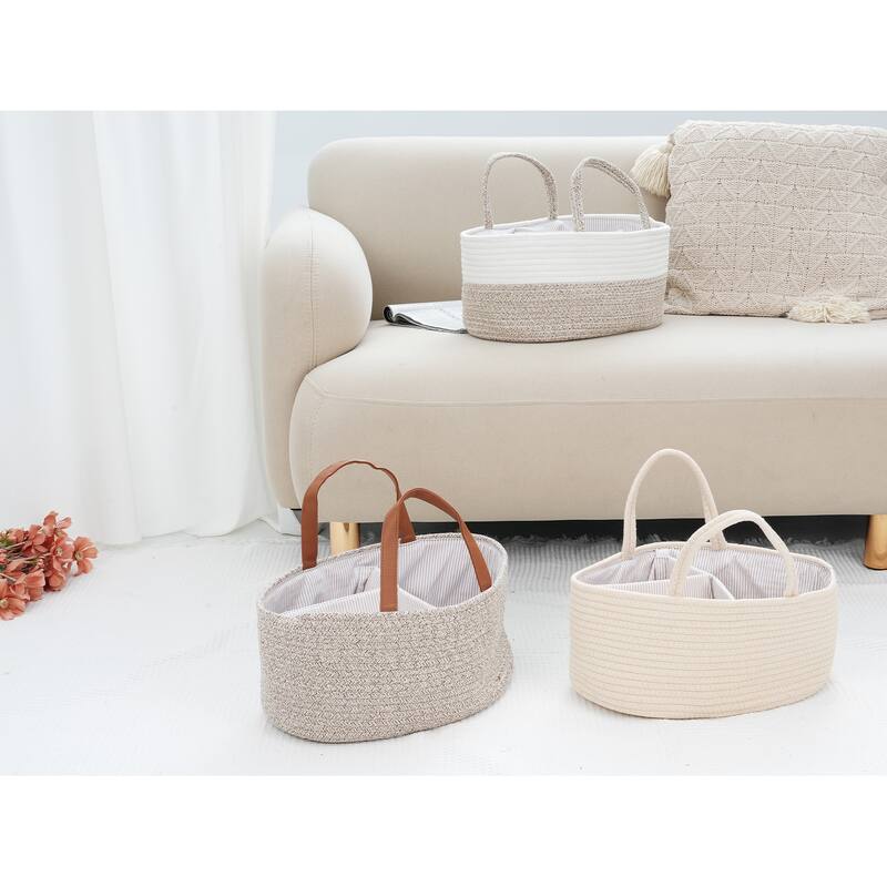 1 Pack Woven Storage Basket Bin with Divider and Handle for Blankets, Clothes, Shoes, Organizer Bin for Living Room Home Decor