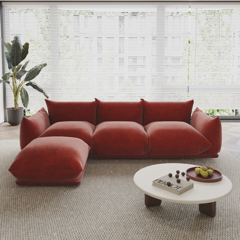 104" L-shape Chenille Modular Sofa Modern Sectional Semi-firm Sofa Couch with Ottoman - Orange