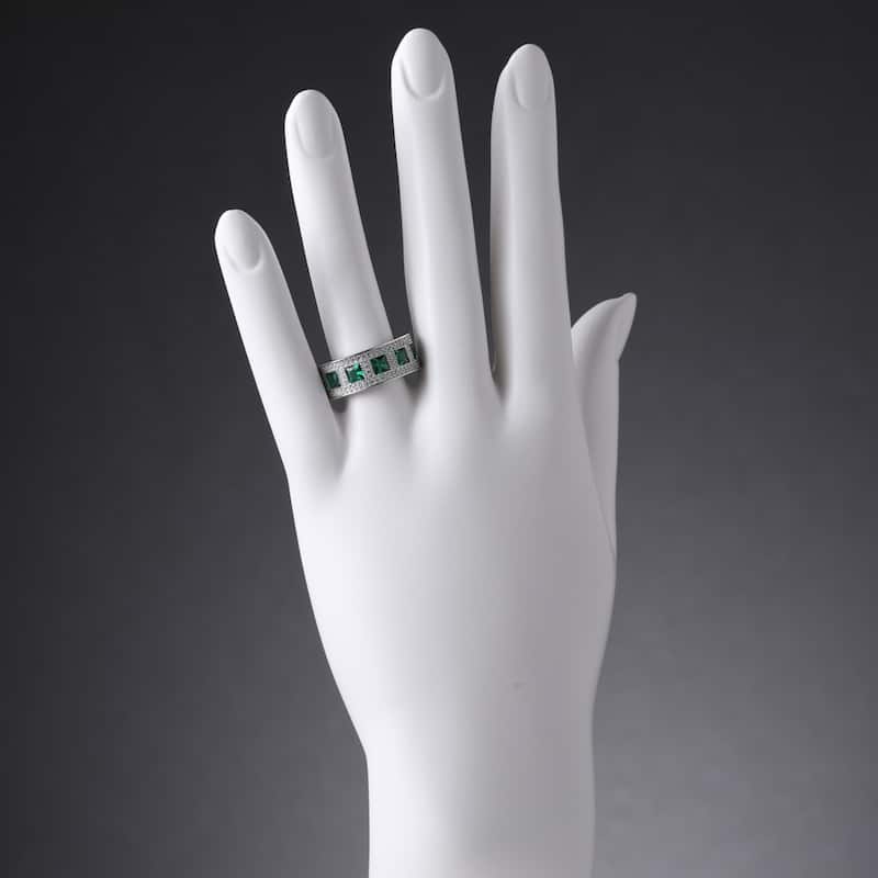 Sterling Silver 2 ct Created Emerald Birthstone Ring