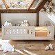 preview thumbnail 1 of 24, Kids and Baby Twin Size Platform Bed with Guardrail and Semi-enclosed Fence Natural