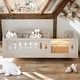preview thumbnail 1 of 24, Twin Size Platform Bed with Guardrail and Semi-enclosed Fence Natural