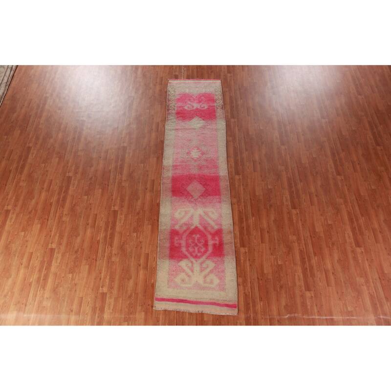 Fuchsia Oushak Turkish Runner Rug Handmade Wool Carpet - 2'10"x 11'7"