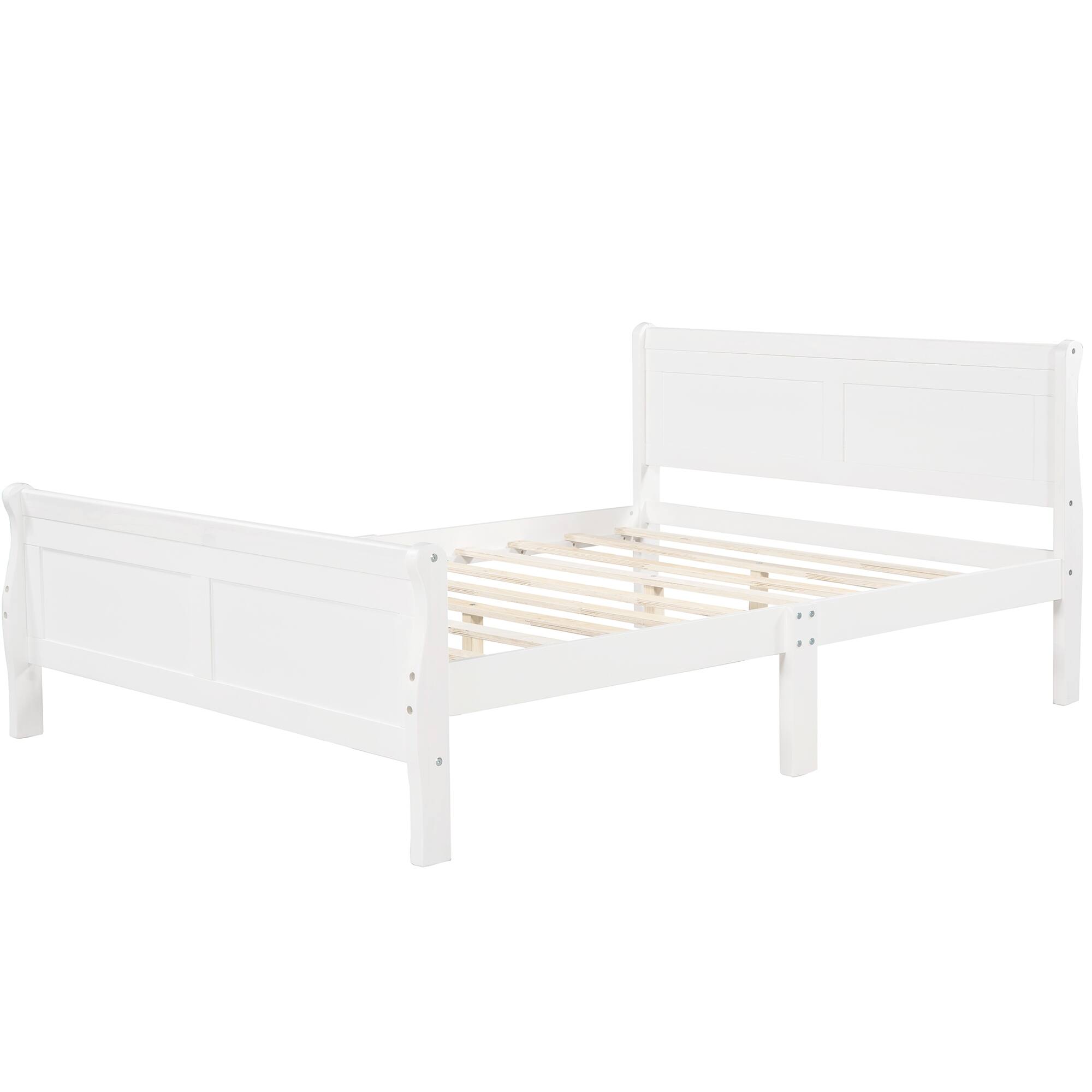 Queen Wood Platform Bed Frame Sleigh Bed with Headboard, Footboard