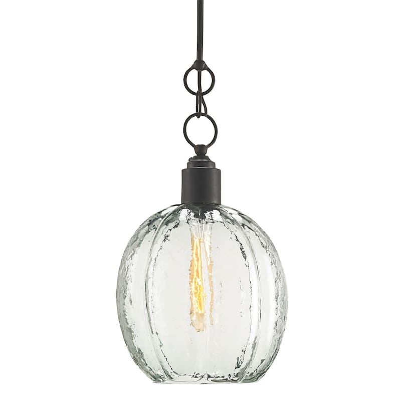 Currey & Company Aquaterra Glass Pendant - 16"h x 10"dia - 16"h x 10"dia - Old Iron
