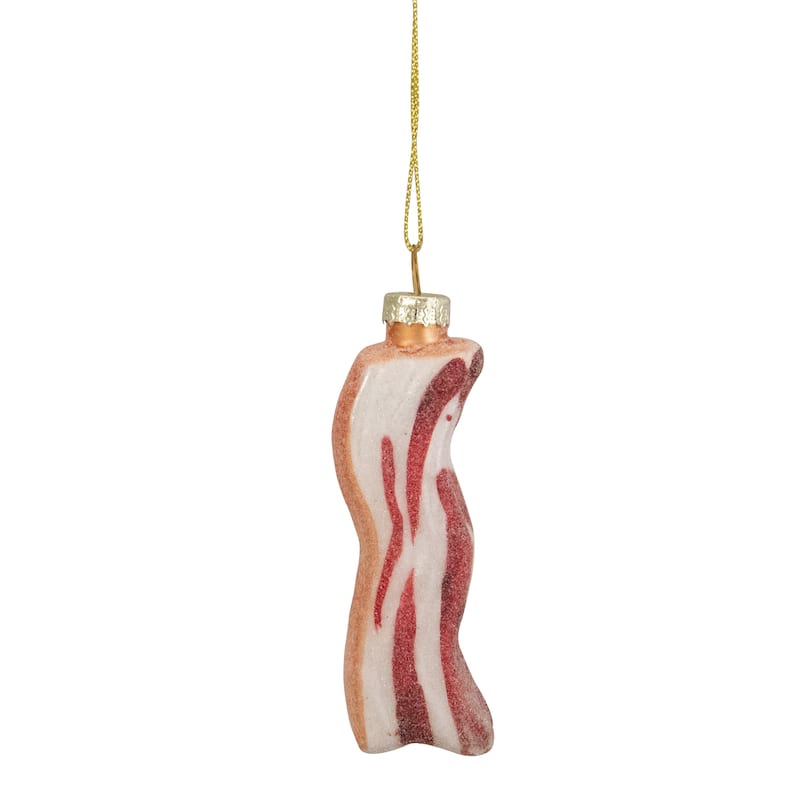 3.5" Pink and White Strip of Bacon Glass Christmas Ornament