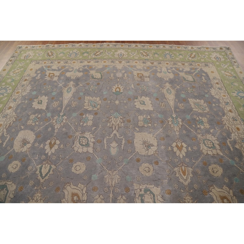 Vintage Distressed Over-Dyed Tabriz Persian Rug Handmade Wool Carpet - 9'6" x 12'7"