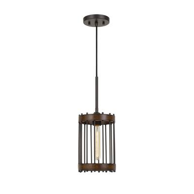 Caged Cylinder Design Metal Pendant Fixture with Canopy, Black and Brown