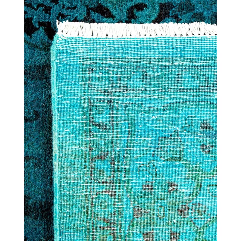 Overton Hand Knotted Wool Vintage Inspired Modern Contemporary Overdyed Blue Area Rug - 4' 1" x 5' 10"