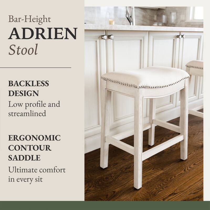 Maven Lane Adrien Backless Saddle Kitchen Counter Stool in Walnut Finish w/ Grey Fabric Upholstery