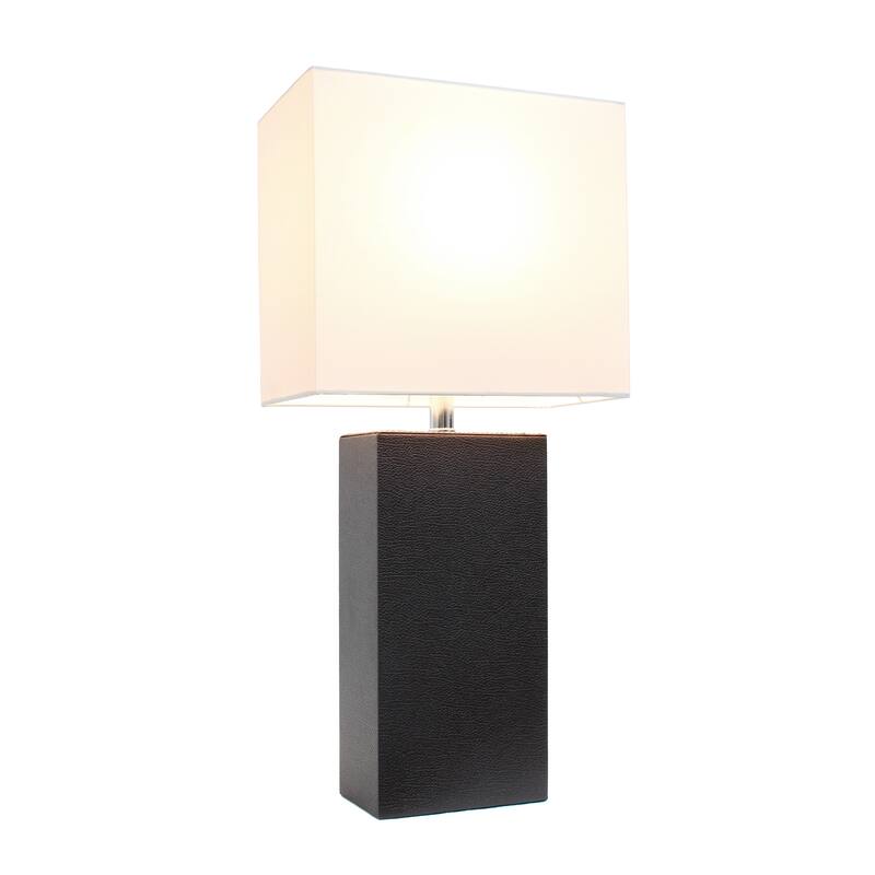 Elegant Designs 21" Modern Leather Wrapped Table Lamp, With LED Bulb