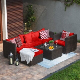Overstock6 Pieces Outdoor Patio Furniture Set Rattan Wicker Sectional Sofa Patio Red Dailymail