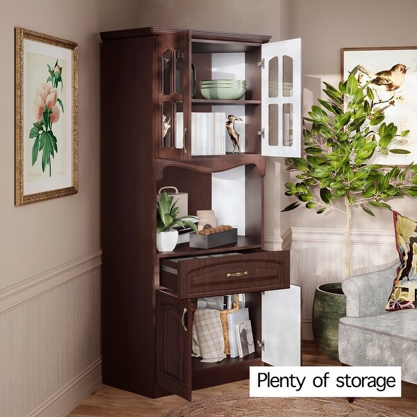Living Skog Galiano 73 Inch Corner Pantry Storage Cabinet Microwave Hutch White