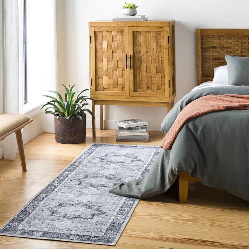 Livabliss Amelie Vintage Medallion Machine Washable Area Rug - Ink Blue/Grey - 2' 7" x 13' 11"