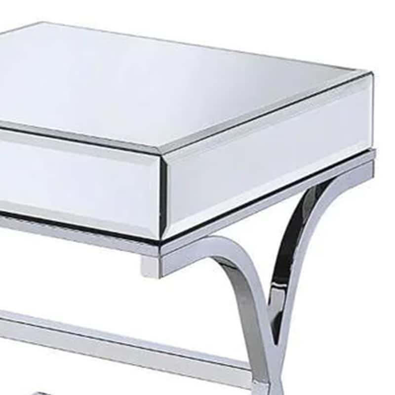 Contemporary Style Metal and Mirror Square End Table, Silver