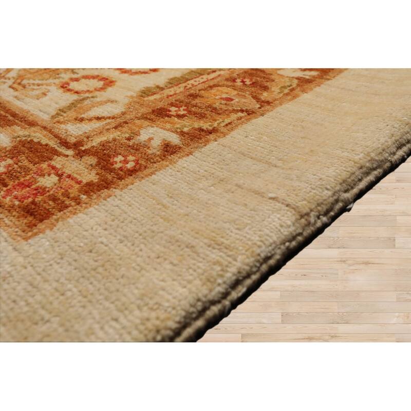 Hand Knotted Peshawar Ivory, Brown Wool Traditional Oriental Area Rug - 10' 4'' x 13' 7''