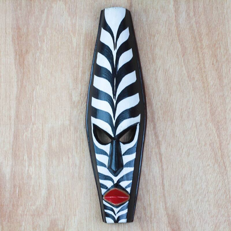 Handmade Zebra Face African wood mask (Ghana)