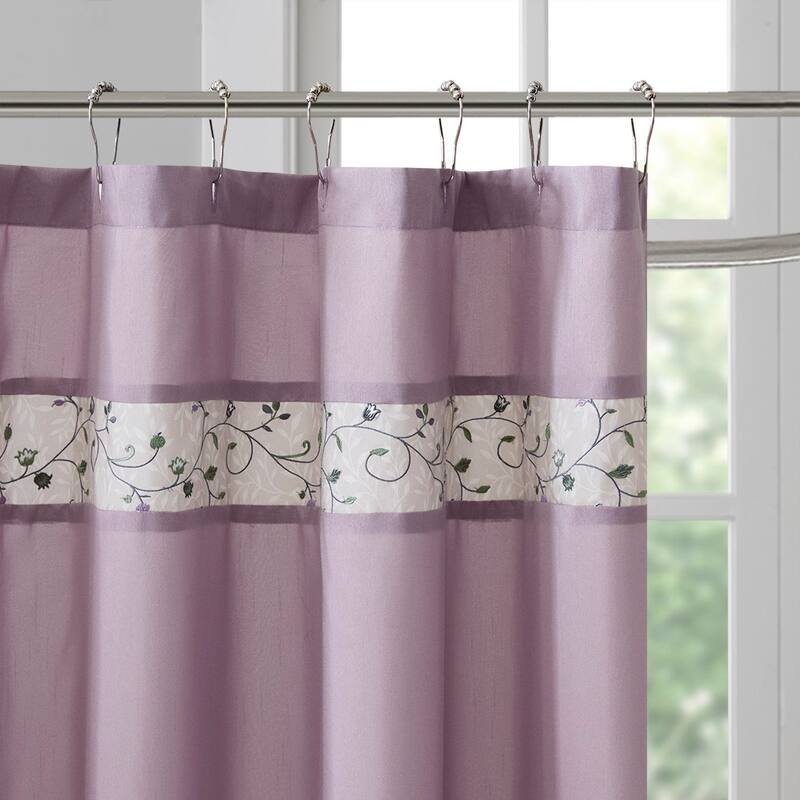 100% Polyester Floral Embroidery Shower Curtain, 72" x 72" Faux Silk Shower Curtain Panel Machine Washable