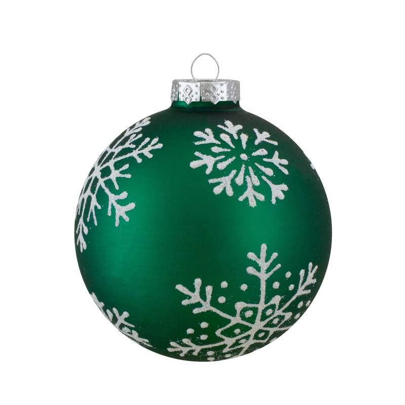 Glittered Snowflakes Glass Christmas Ball Ornaments - 2.5" (67mm) - Blue and Green - 4ct