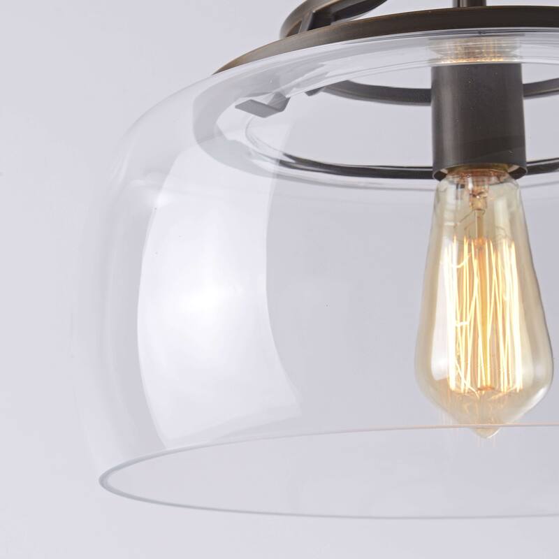 Luna 13.2" Mouth-blown Round Clear Glass Semi Flush Mount