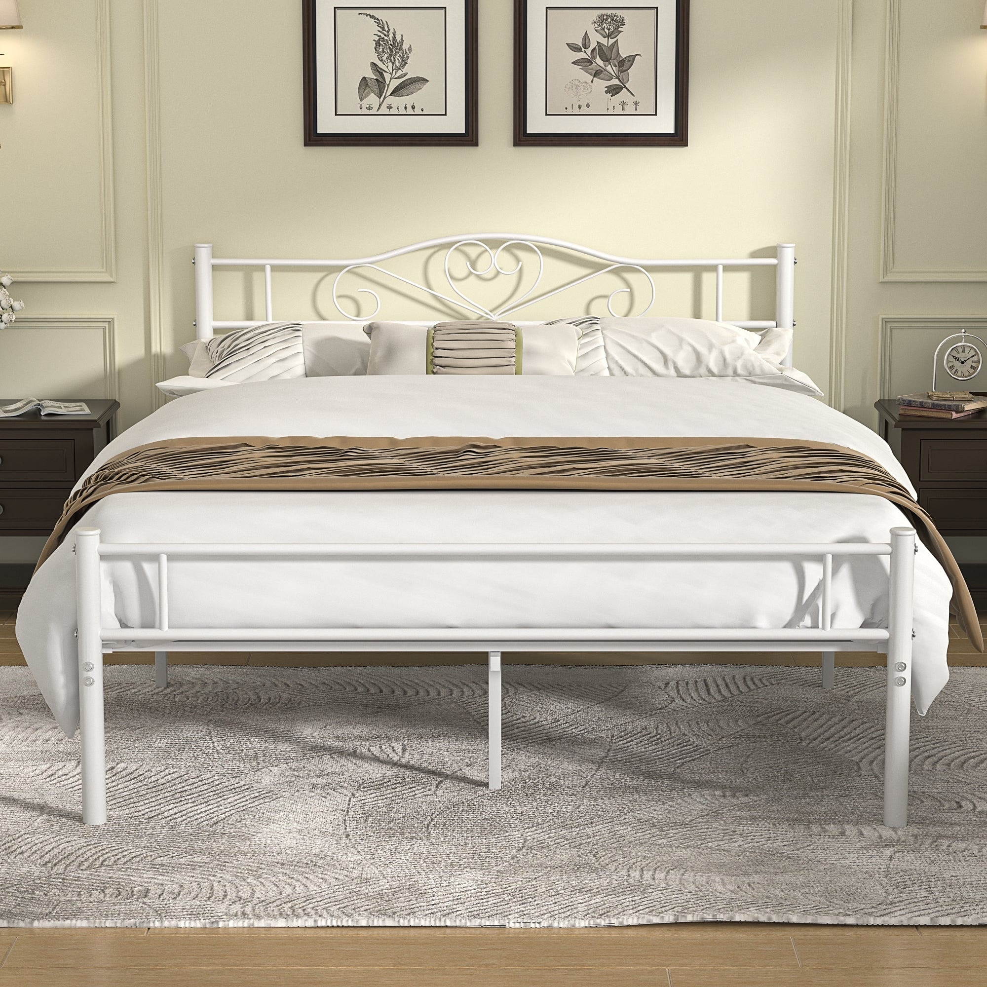 Javlergo 14 Inch Full Size White Metal Platform Bed Frame with Headboard Footboard Heavy Duty Steel Slats No Box Spring Needed