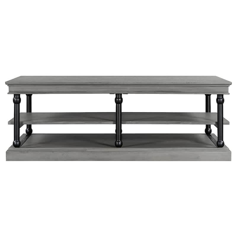 3-Tier Wood Coffee Table with Black Turned Legs & Dual Open Shelves by Harper&Bright Designs