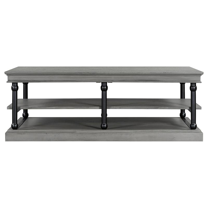 Roomfitters Modern Wood Coffee Table with 2 Open Storage Shelves and Black Legs, Finish