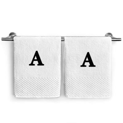 Kaufman 2 Piece set Monogrammed Checkerboard White Hand Towel 17" x 28"